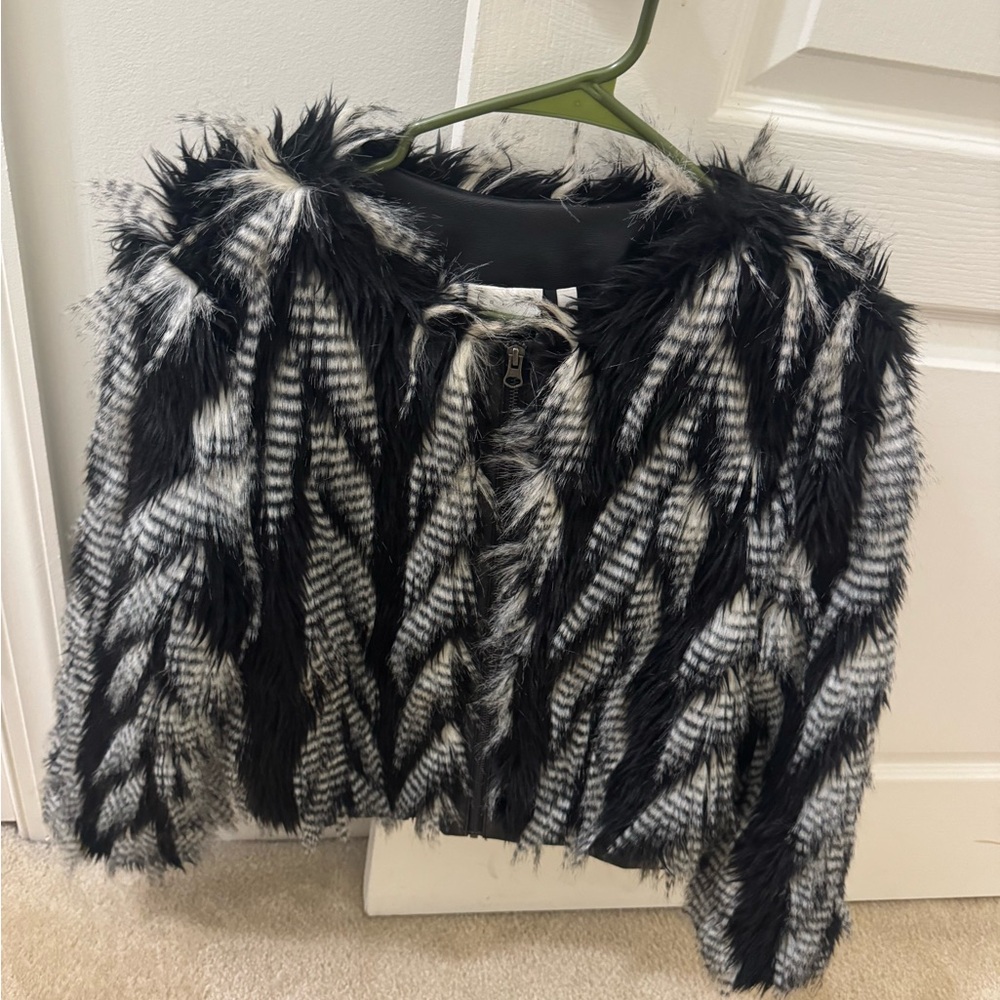 Leith Black and White Faux Fur Jacket